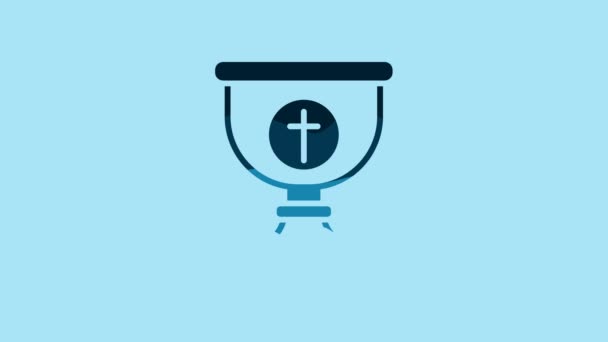 Blue Christian Chalice Icon Isolated Blue Background Christianity Icon Happy — Stockvideo