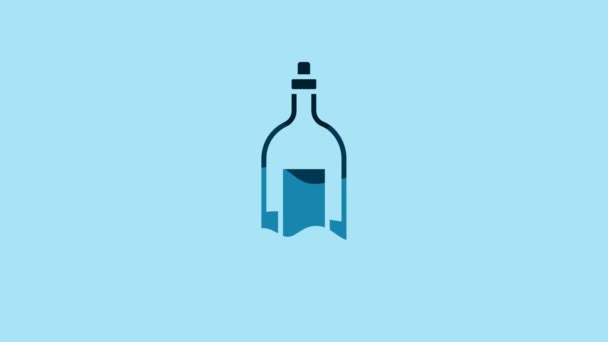 Blue Bottle Wine Icon Isolated Blue Background Video Motion Graphic — Vídeo de stock
