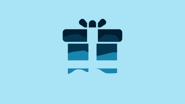 Иконка Голубой Подарочной Коробки Синем Фоне Видеографическая Анимация — стоковое видео