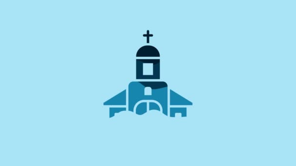 Blue Church Building Icon Isolated Blue Background Christian Church Religion — Stock Video