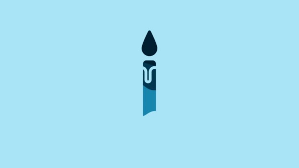 Blue Burning Candle Candlestick Icon Isolated Blue Background Cylindrical Candle — Video Stock