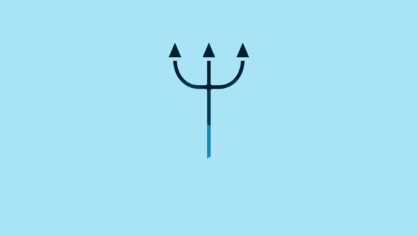 Blue Neptune Trident Icon Isolated Blue Background Video Motion Graphic — Stok video