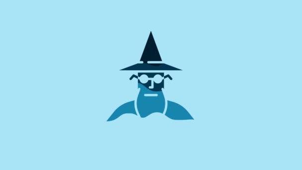 Blue Wizard Warlock Icon Isolated Blue Background Video Motion Graphic — Wideo stockowe