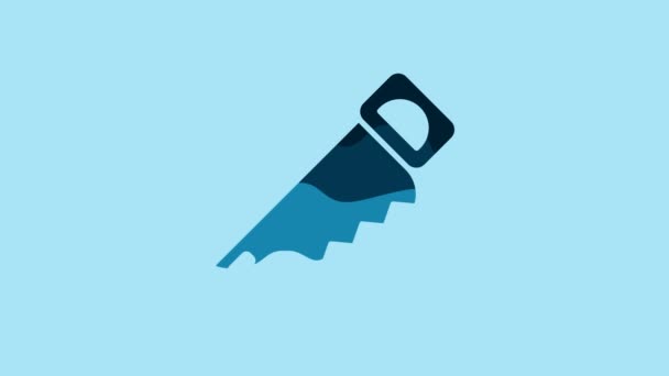 Blue Hand Saw Icon Isolated Blue Background Video Motion Graphic — Stockvideo