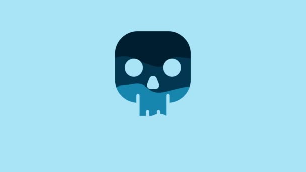 Blue Skull Icon Isolated Blue Background Happy Halloween Party Video — Αρχείο Βίντεο