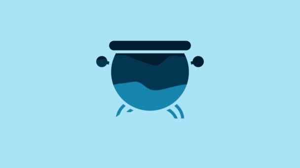 Blue Witch Cauldron Icon Isolated Blue Background Happy Halloween Party — Αρχείο Βίντεο