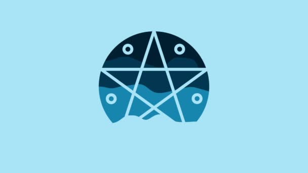Blue Pentagram Circle Icon Isolated Blue Background Magic Occult Star — Stockvideo