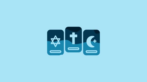 Blue Three Tarot Cards Icon Isolated Blue Background Magic Occult — 비디오