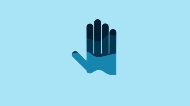 青色の背景に隔離された青い医療用ゴム手袋アイコン 保護ゴム手袋 4Kビデオモーショングラフィックアニメーション — ストック動画