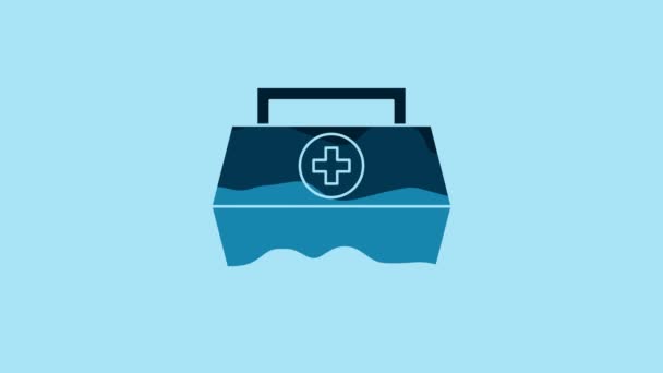 Blå Førstehjælpskasse Ikon Isoleret Blå Baggrund Lægeæske Med Kors Medicinsk – Stock-video