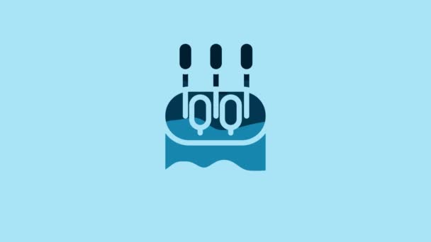 蓝色棉签为耳朵图标隔离在蓝色背景 4K视频运动图形动画 — 图库视频影像