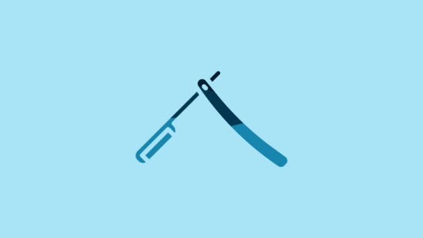 Blue Straight Razor Icon Isolated Blue Background Barbershop Symbol Video — Vídeo de stock