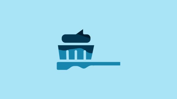 Blue Toothbrush Toothpaste Icon Isolated Blue Background Video Motion Graphic — Αρχείο Βίντεο