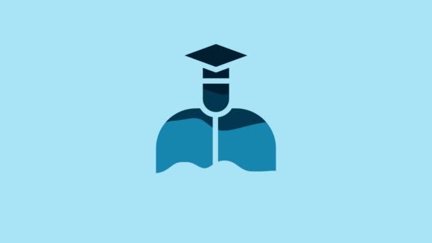 Blue Student Icon Isolated Blue Background Video Motion Graphic Animation — Vídeo de Stock