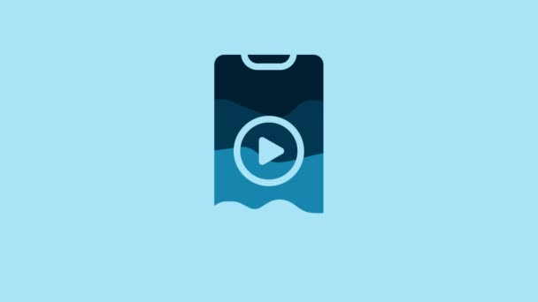 Blue Online Play Video Icon Isolated Blue Background Smartphone Film — 图库视频影像