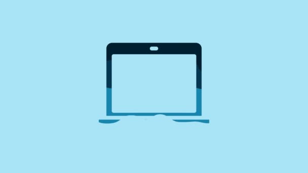 青の背景に隔離された青のラップトップアイコン 空の画面表示のコンピュータノートブック 4Kビデオモーショングラフィックアニメーション — ストック動画