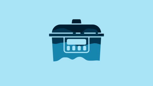Blue Slow Cooker Icon Isolated Blue Background Electric Pan Video — 图库视频影像