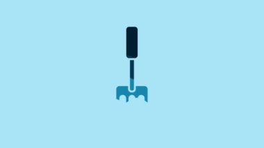 Blue Spatula icon isolated on blue background. Kitchen spatula icon. BBQ spatula sign. Barbecue and grill tool. 4K Video motion graphic animation.