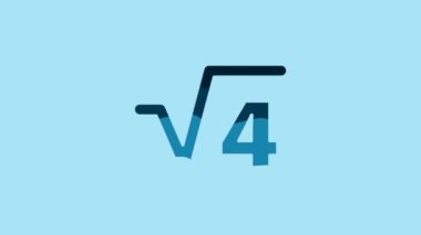 Blue Square root of 4 glyph icon isolated on blue background. Mathematical expression. 4K Video motion graphic animation.