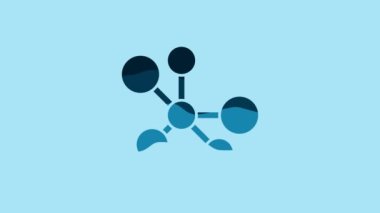 Blue Molecule icon isolated on blue background. Structure of molecules in chemistry, science teachers innovative educational poster. 4K Video motion graphic animation.