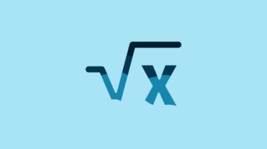 Blue Square root of x glyph icon isolated on blue background. Mathematical expression. 4K Video motion graphic animation.