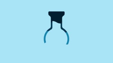 Blue Test tube and flask icon isolated on blue background. Chemical laboratory test. Laboratory glassware. 4K Video motion graphic animation.