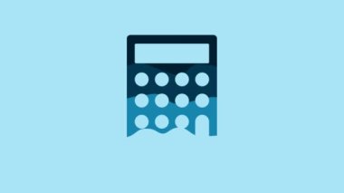 Blue Calculator icon isolated on blue background. Accounting symbol. Business calculations mathematics education and finance. 4K Video motion graphic animation.