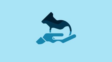 Blue Test tube and flask in hand icon isolated on blue background. Chemical laboratory test. Laboratory glassware. 4K Video motion graphic animation.