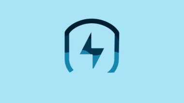 Blue Secure shield with lightning icon isolated on blue background. Security, safety, protection, privacy concept. 4K Video motion graphic animation.