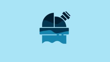 Blue Astronomical observatory icon isolated on blue background. Observatory with a telescope. Scientific institution. 4K Video motion graphic animation.