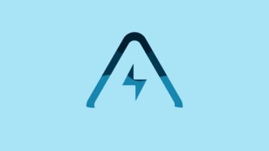 Blue High voltage icon isolated on blue background. Danger symbol. Arrow in triangle. Warning icon. 4K Video motion graphic animation.