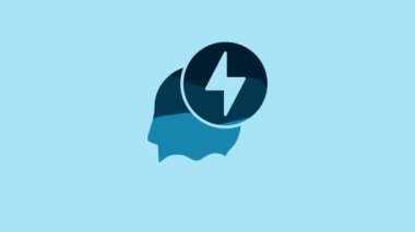 Blue Human head and electric symbol icon isolated on blue background. 4K Video motion graphic animation.