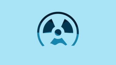 Blue Radioactive icon isolated on blue background. Radioactive toxic symbol. Radiation Hazard sign. 4K Video motion graphic animation.
