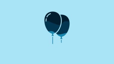 Blue Balloons with ribbon icon isolated on blue background. Happy Easter. 4K Video motion graphic animation.