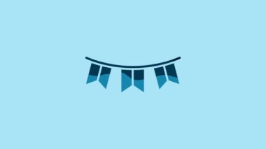 Blue Carnival garland with flags icon isolated on blue background. Party pennants for birthday celebration, festival decoration. 4K Video motion graphic animation.