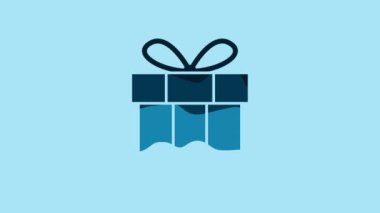 Blue Gift box icon isolated on blue background. Happy Birthday. 4K Video motion graphic animation.