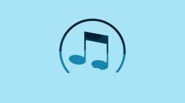 Blue Music note, tone icon isolated on blue background. 4K Video motion graphic animation.