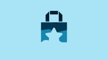 Blue Paper shopping bag icon isolated on blue background. Package sign. 4K Video motion graphic animation.