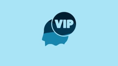 Blue Vip inside human head icon isolated on blue background. 4K Video motion graphic animation.