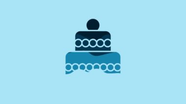 Blue Cake icon isolated on blue background. Happy Birthday. 4K Video motion graphic animation.