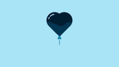 Blue Balloon in form of heart with ribbon icon isolated on blue background. Valentines day. 4K Video motion graphic animation.