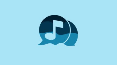 Blue Musical note in speech bubble icon isolated on blue background. Music and sound concept. 4K Video motion graphic animation.