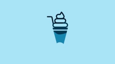 Blue Milkshake icon isolated on blue background. Plastic cup with lid and straw. 4K Video motion graphic animation.
