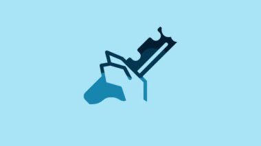 Blue Bitten chocolate bar icon isolated on blue background. 4K Video motion graphic animation.