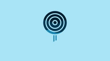 Blue Lollipop icon isolated on blue background. Candy sign. Food, delicious symbol. 4K Video motion graphic animation.