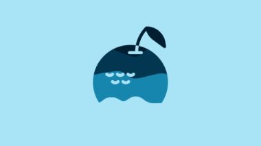 Blue Apple icon isolated on blue background. Fruit with leaf symbol. 4K Video motion graphic animation.
