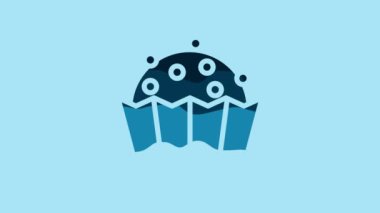 Blue Cupcake icon isolated on blue background. 4K Video motion graphic animation.