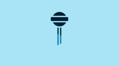 Blue Lollipop icon isolated on blue background. Food, delicious symbol. 4K Video motion graphic animation.