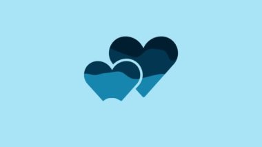 Blue Heart icon isolated on blue background. Romantic symbol linked, join, passion and wedding. Valentine day symbol. 4K Video motion graphic animation.