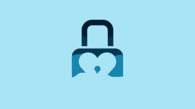 Blue Lock and heart icon isolated on blue background. Locked Heart. Love symbol and keyhole sign. Valentines day symbol. 4K Video motion graphic animation.